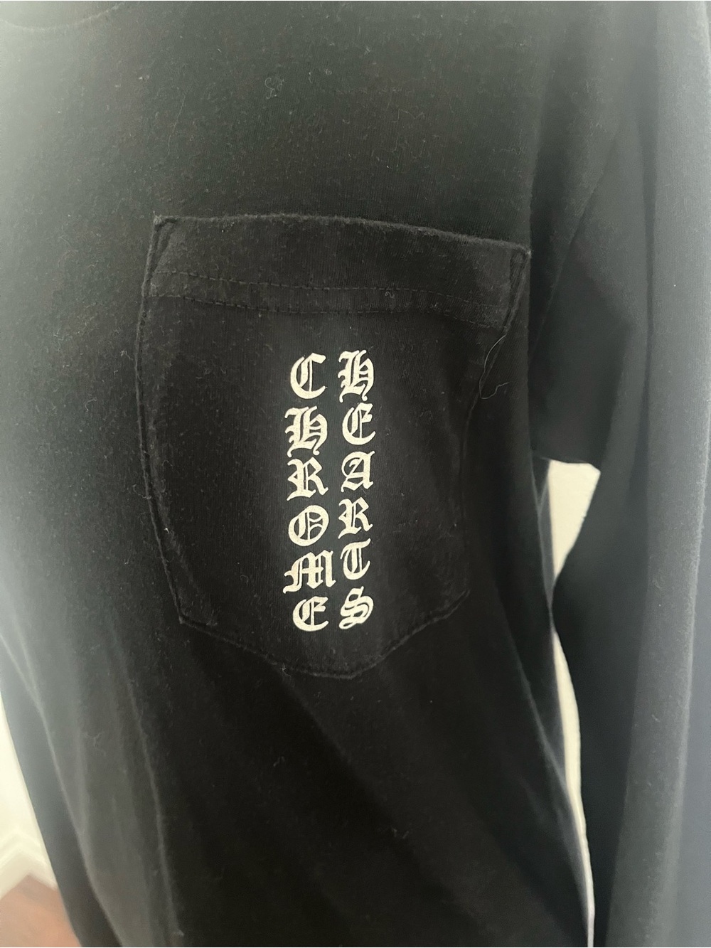 Chrome Hearts Black Long Sleeve Pocket Tee with White Chest Logo - Picture 2 of 9